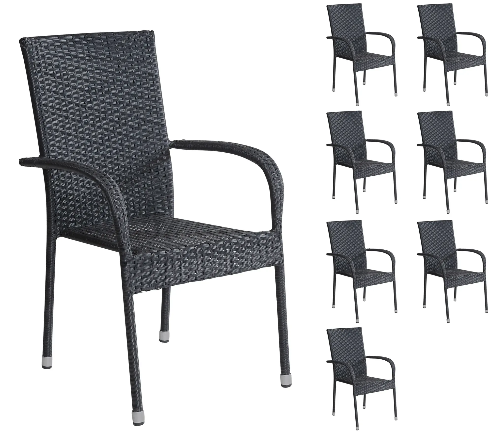 LC Garden »Lübeck« 8er Set Gartenstühle Polyrattan Schwarz Stapelstühle Gartensessel stapelbar