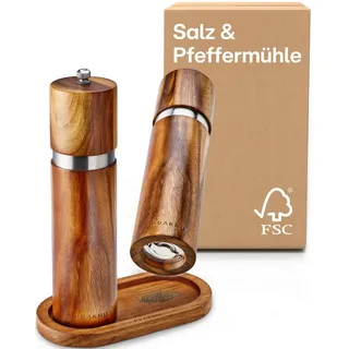 Praknu Salz-/Pfeffermühle Salz- und Pfeffermühle aus Akazienholz manuell, Nachhaltiges FSC Holz - Langlebiges Keramikmahlwerk - Plastikfrei beige|braun