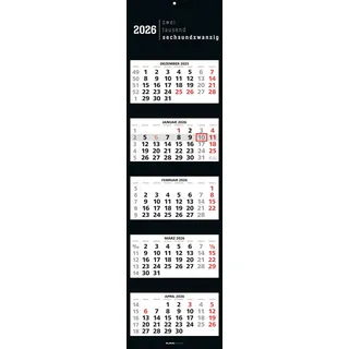Neumann 5-Monatskalender Black 2026 - Büro-Kalender 33x20 cm (geschlossen), 33x120 (geöffnet) - faltbar - mit Datumsschieber - Alpha Edition