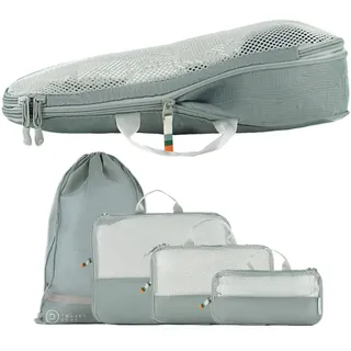 TRAVEL DUDE Packwürfel Set mit Kompression aus recycelten Plastikflaschen, Leichte Packing Cubes, Packtaschen Set für Rucksack und als Koffer Organizer, Zubehör (Stahlblau, 4-teiliges Set)