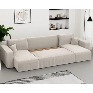Ecksofa PIANO U mit Schlaffunktion und Stauraum in U-Form Wohnzimmer Sofa mit Bettkasten Couch Poso 100 Beige - Beige