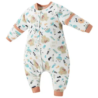 Chilsuessy Baby Ganzjahres Schlafsack mit Füßen, abnehmbar Langarm, Kinder Winter Schlafsack mit Beinen, kleinkind Schlafsäcke, Blumen Bär/3.5 Tog, 70cm/Baby Höhe 80-90cm