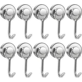 OCEUMAOA Magnethaken Extra Stark 15kg Neodym Magnete mit Haken 20mm Drehhaken Stanzfrei für Eisentüren Kühlschränke Küchen Kleiderablage Büro Magnet Haken Groß Silber 10 Stück