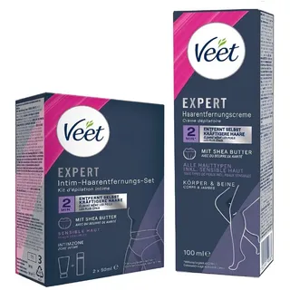 Veet Expert Intim-Haarentfernungs-Set Enthaarungscreme für den Intimbereich inkl. Multi-Benefit-Schaum - 2 x 50 ml + Haarentfernungscreme für Körper & Beine 100 ml