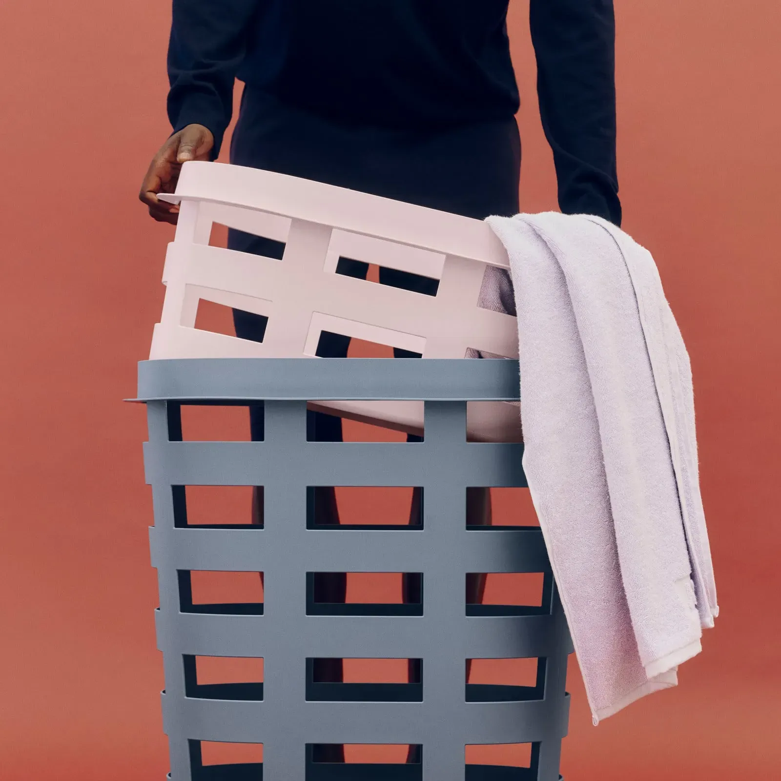 Aufbewahrung HAY, Basket, Pink / Rosé, für Badezimmer, Kunststoff, Modern - 57.5 - 37.5 - 24.5