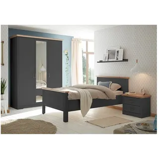 Lomadox Schlafzimmer-Set JÜLICH-77, (Spar-Set, 3-tlg), Bett 100x200cm, Kleiderschrank 3-türig, Graphit mit Eiche grau