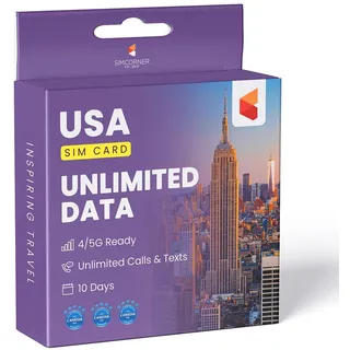 USA Travel SIM Card | Unlimited Internet Data | Unlimited Local Calls and SMS | T-Mobile (10 Days)