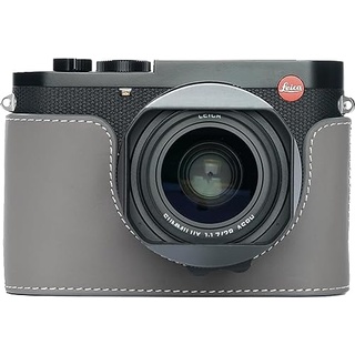 BMAOLLONGB Kameratasche für Leica Q3, handgefertigt, echtes Leder, halbe Kameratasche für Leica Q3 Kamera, Öffnung unten + Handschlaufe (grau)