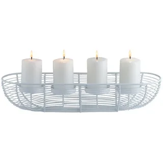 Marrakesch Orient & Mediterran Interior Marrakesch Moderner Adventskranz aus Metall 40cm Gross | Kerzenständer Flann Weiss für 4 Kerzen als Weihnachtsdeko innen | Schwarze Deko Kerzenhalter Teelichthalter ideal Aesthetic Herbstdeko