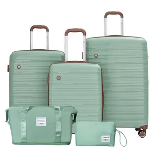 TRAVELHOUSE Ascona Gepäck-Set, 5-teilig, Koffer mit Rollen, Hardcase, Reisetasche und Kulturtasche, Handgepäck-Set - Grün
