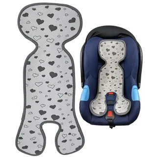 HECKBO Baby Sitzauflage Sommer Antischwitz für Kinderwagen - Gruppe 0 - Babyschale für Baby Kinder Matte - Mädchen Jungen - grau mit Herzen