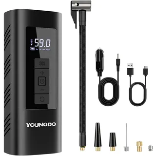 Fahrradpumpe Elektrisch, YOUNGDO Luftpumpe Fahrrad 150PSI, Elektrische Luftpumpe 6000mAh, Fahrradpumpe alle Ventile, Akku Kompressor für Fahrrad, Motorrad, Bälle