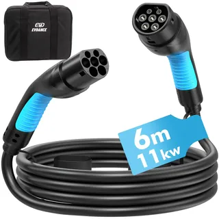 Typ 2 Ladekabel, 6m 16A 3 Phasig Typ 2 Ladekabel 11kW mit Tasche für EV Elektroautos-Ladekabel Typ 2 für E Auto EV/PHEV-Ladekabel E Auto- Ladekabel Elektroauto Typ 2 kompatibel mit jedem Elektroauto