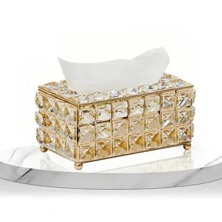 Kristall Taschentuchbox, Europäischen Glas Glitzernden Kosmetiktücherbox Desktop Seidenpapier Tissue Box Gesichtstücher Behälter für Wohnzimmer Esszimmer Büro (Gold)