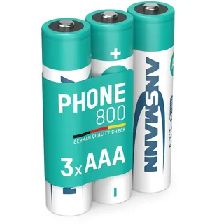 ANSMANN Telefon Akku AAA 800 mAh NiMH 1,2 V (3 Stück) - DECT Phone Micro AAA Batterien wiederaufladbar, maxE geringe Selbstentladung, ideal für Schnurlostelefon, Babyphone, Walkie-Talkie