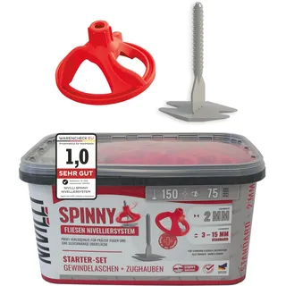 Nivilli SPINNY PRO - STARTER-SET 2mm - 150 Laschen + 75 Zughauben! Profi Nivelliersystem, Fliesen & Naturstein Verlegehilfe, Zughauben + Gewindelaschen. Starter-Set 2mm, Materialdicke: 3-15mm