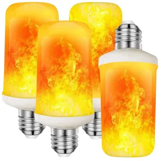 Luminea 4er-Set LED-Lampen mit Flammeneffekt, 3 Beleuchtungs-Modi, E27, 2 W