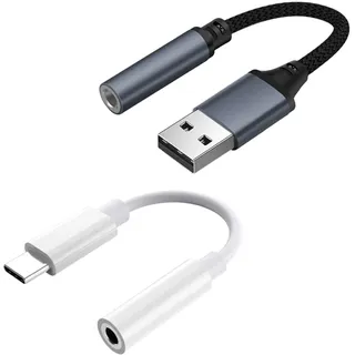 Adapter USB + USB C auf 3,5 mm Klinke Externe Soundkarte mit Mikrofoneingang und Kopfhörerausgang TRRS DAC Stereo Plug and Play, kompatibel mit PS5 PS4 Switch PC Windows Mac Linux für Kopfhörer Audio