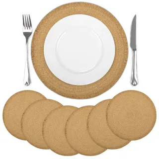 comfoyar Tischsets Rund Geflochten 6er Set, rutschfeste Papier Gewebte Platzsets mit Kurzer Quaste, Hitzebeständige Platzdeckchen für Innen, Küche, Fest, Hochzeit, Esszimmer Dekoration (Braun, 38cm)