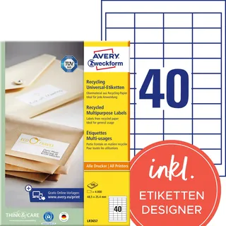 Avery Zweckform LR3657 Recycling Etiketten naturweiß