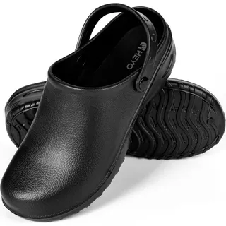 HEYO Gartenschuhe Clogs Uni HEYO Gartenclogs Damen Herren Geschlossen Leicht Hausschuhe Pantoletten Schwarz 39 - 39