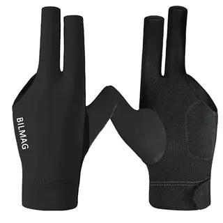 BILMAG Billard Handschuh, 3-Finger, Spandex Elasthan Pool Snooker, schwarz, grau, rot (Schwarz)