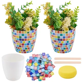 WEBEEDY 2 Set DIY Vase Mosaik-Set Kleine Blumenvase Mosaik Set Für Erwachsene Anfänger DIY Bunte Glasmosaikfliesen Kit Machen Sie Ihr Eigenes Vasenset