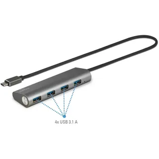 Renkforce 4 Port USB 3.1 Gen 1-Hub mit Aluminiumgehäuse Silber