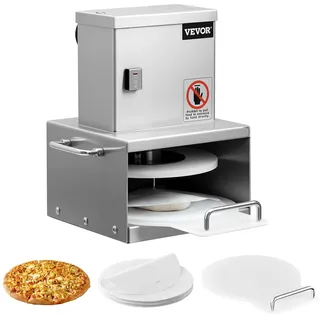 Vevor elektrische Pizzateigpresse mit 15,24 cm Gebäck-Pressplatte, Brotpresse aus Edelstahl, kommerzielle Formmaschine mit einstellbarer Dicke & 100 Stk. Pergamentpapier, Pizza-Teigrolle