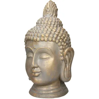 ECD Germany Buddha Figur Kopf Statue 74,5cm aus Polyresin Bronzeoptik Dekoration