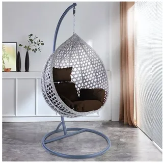 RAMROXX Luxus Style XL Polyrattan Korb grau Gestell grau Kissen dunkelbraun