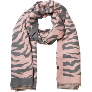 Stylebreaker Zebra Muster, Schal mit Animal Print warmer Tierprint Schal mit Fransen, Reversible Style 01017158, Farbe:Rose-Grau | Gr.: onesize