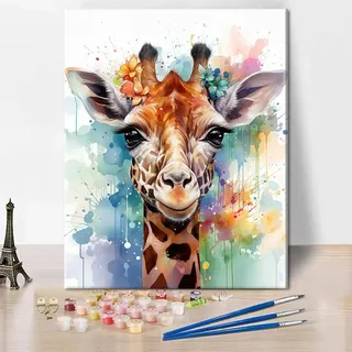 TISHIRON Giraffe Malen nach Zahlen Erwachsene, DIY Malen nach Zahlen Bausatz für Erwachsene Tiere, Malen nach Zahlen Blumen Acrylmalerei, Aquarellmalerei Bausatz 40 x 50 cm(rahmenlos)