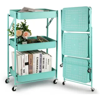 Todeco Klappbarer Rollwagen, Nischenregal Nischenwagen 3 Ebenen, Faltbares Küchenwagen mit Rollen, Servierwagen, für Küche, Babyzimmer, Bad, Büro, Garderobe,