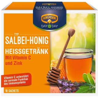 KRÜGER DAY by DAY Heißgetränk Salbei Honig, mit Vitamin C und Zink, 10er Pack mit insgesamt 180 Sachets