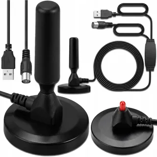 KRUMAD Dvbt2 Antenne mit Verstärker Innen 28 dBi, Tv Antenne für Alle Sender, Zimmerantenne für Fernseher, TV Antenne, Antennenverstärker, Digital TV Empfang ohne Satellit, DVBT2 Receiver, Schwarz
