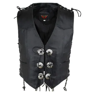 Kanchoo Lederweste mit Duppel Seiten Schnur, Biker Leder Kutte, Custom Vintage Lederweste, Men's Biker Club Leather Vest, Größen XS bis 5XL (2XL, Schwarz) (6XL, Schwarz)