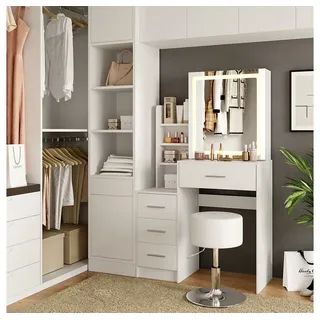 Vicco Schminktisch Lisca Weiß 80 cm mit LED-Spiegel und Hocker