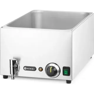 HENDI Bain-Marie elektrisch Eco-Line mit Ablasshahn, Temperaturbereich: 30° bis 85°C, geeignet für: 1x GN1/1 bis max. 150mm Behälter, Speisenwärmer, Buffetwärmer, GN1/1, 230V/1000W, 605x332x(H) 242mm, Edelstahl