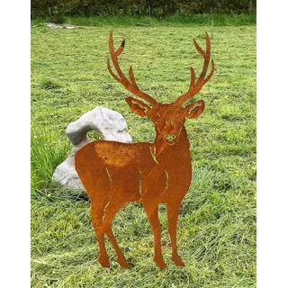 Hirsch nach vorne schauend 117x66cm zum Stecken Gartenstecker Edelrost Gartendeko Rost Metall Rostfigur Hirsch Kitz Tier