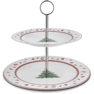 Peill+Putzler Germany Weihnachtsgeschirr, Etagere mit 2 Ebenen mit Weihnachtsmuster, Geschirr für Weihnachten, feinstes Bon China Porzellan in weiß, mit Goldrand daher nur Handwäsche