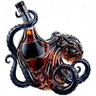 Octopus Whiskey Dekanter Glasflasche, künstlerische 3D-Flasche aus Borosilikat, für Whiskey, Wein, Limo, 350 ml, Tiefsee-nautische Flüssigkeitsflasche, einzigartiges Geschenk für Männer, Vater