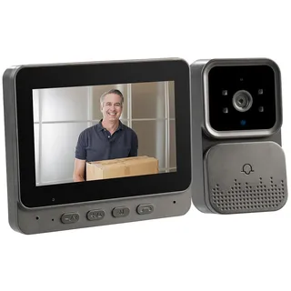 Somikon Kabellose Plug-&-Play-Video-Funkklingel mit Monitor, IR-LEDs, schwarz