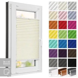 Estika Plissee zum Kleben nach Maß - 23 Farben, Breite 30-129 cm, Höhe 50-149 cm - Plissee ohne Bohren zum Fensterrahmen, Jalousien innen, Faltrollos für Fenster, Sicht- und Sonnenschutz
