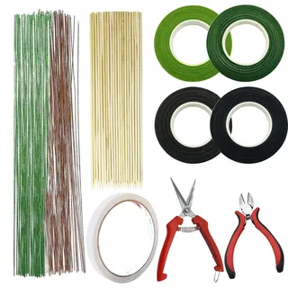 Allazone 7 Arten Blumen Arrangement Tool Kit, 2 Stil Floral Kreppband, 22 Gauge Grün Blumenstamm Draht, Floral Drahtschneider und Bambusstock für Strauß Stem Wrap Florist
