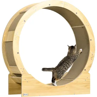 PawHut Katzenlaufrad Laufrad für Katzen 91 cm mit Bremse, Kratzbrett, Katzenrad für gesunde Bewegung, Entspannung, Eiche