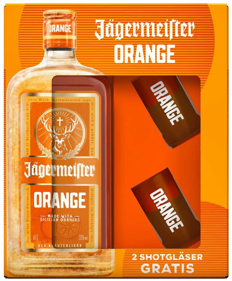 Jägermeister Orange Onpack mit 2x Shotgläser - 0,7 Liter -...