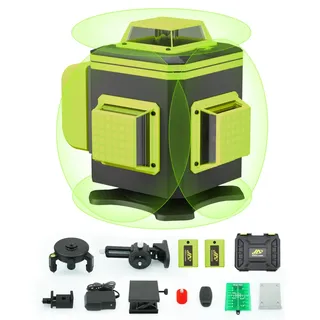 Marscharm Kreuzlinienlaser, 4x360 Grad Grün Selbstnivellierend Laser Wasserwaage mit Digitaldisplay, Rotationslaser mit 2 * 2400mAh Lithium-Batterie, Linienlaser Baulaser für Innenbereich Baustelle