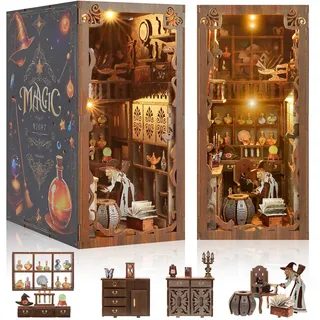 Tlater DIY Book Nook Kit, Magische Nacht Thema Buch Nook Kits für Erwachsene Jugendliche und Anfänger, 3D Holz Puzzle DIY Miniatur Haus Kits Buchstütze Bücherregal Dekor-Geschenke für Familie Freunde