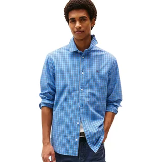 Tommy Jeans Herren Hemd Poplin Regular Fit, Blau (Copenhagen Blue Medium Check), XS